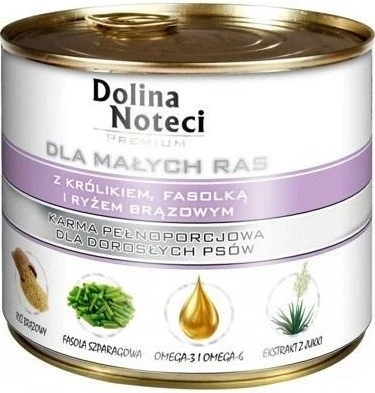 Dolina Noteci Premium Pour Chiens De Petite Race Avec Du Lapin, Des Haricots Et Du Riz 185g X12