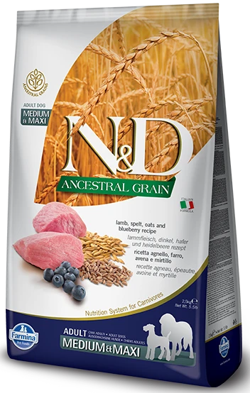 Farmina N&D Ancestral Grain Canine Adult Medium&Maxi Agneau & Myrtille 2,5kg