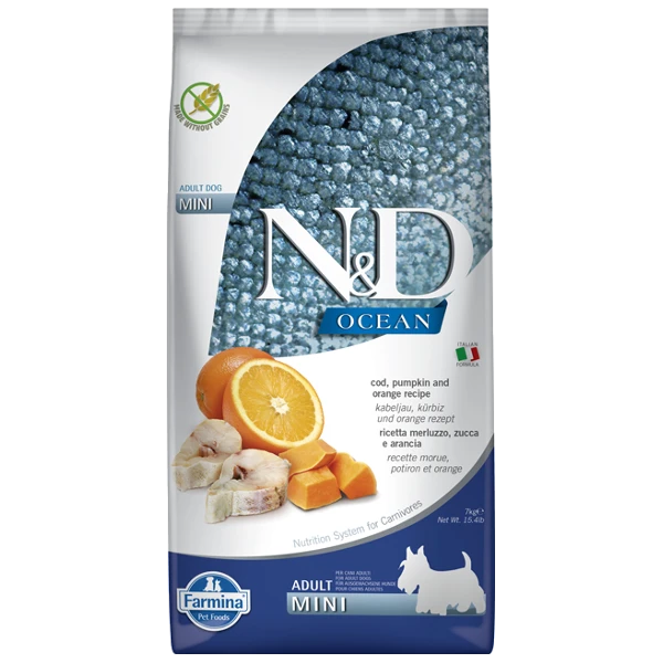 Farmina N&D Ocean Canine Adult Mini Cod Pumpkin&Orange 7kg+Surprise Gratuite Pour Chien