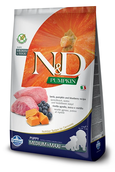 Farmina N&D Pumpkin Grain Free Canine Puppy Medium&Maxi Lamb&Blueberry 2,5kg