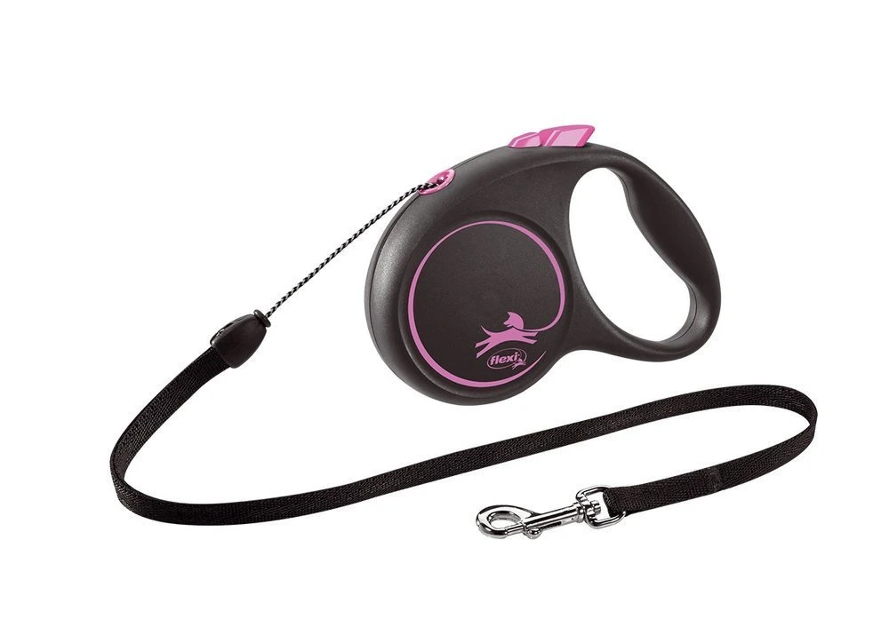 Flexi Laisse Noir Design M Corde 5m Jusqu'à 25kg Rose + Surprise Gratuite Pour Chien – Image 2