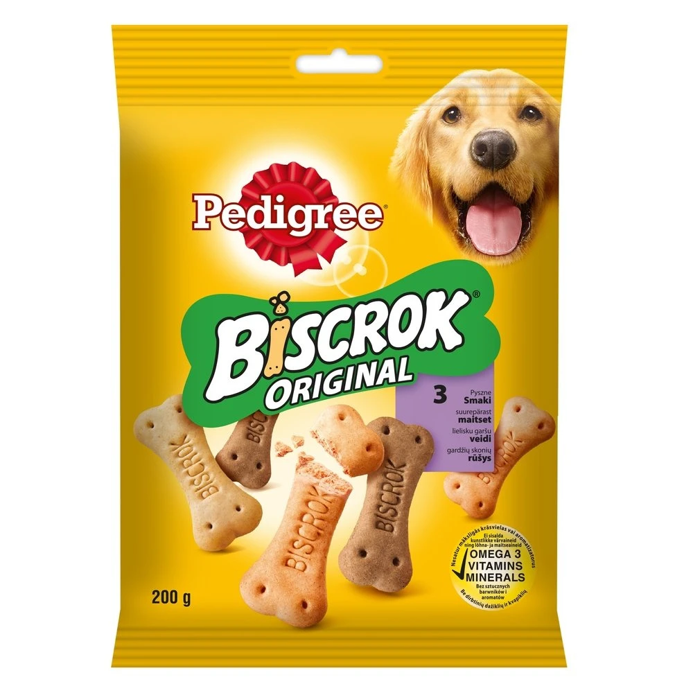 Pedigree Biscrok Biscuits Pour Chiens Adultes Sous Forme De Petits Os Avec De L'agneau, Du Poulet Et Du Bœuf 200g