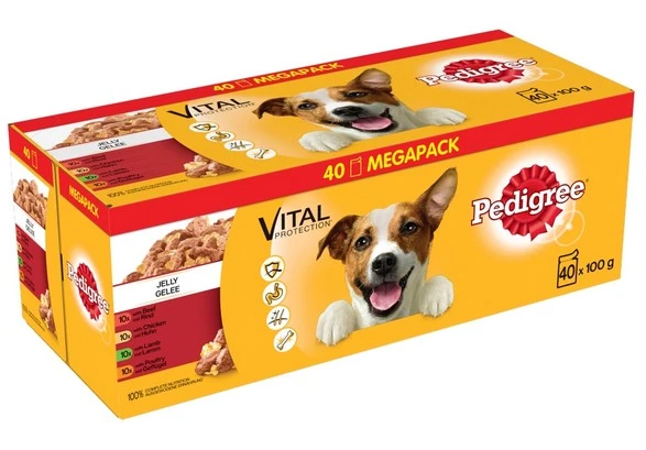 Pedigree Croquettes Humides En Gelée Pour Chiens Adultes Saveurs Variées (boeuf, Poulet, Agneau, Volaille) 40x100g