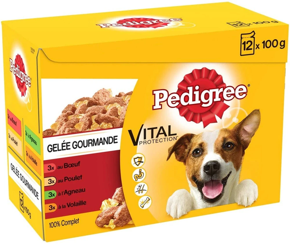 Pedigree Croquettes Humides En Gelée Pour Chiens Adultes Avec Boeuf, Poulet, Agneau, Volaille 12x100g