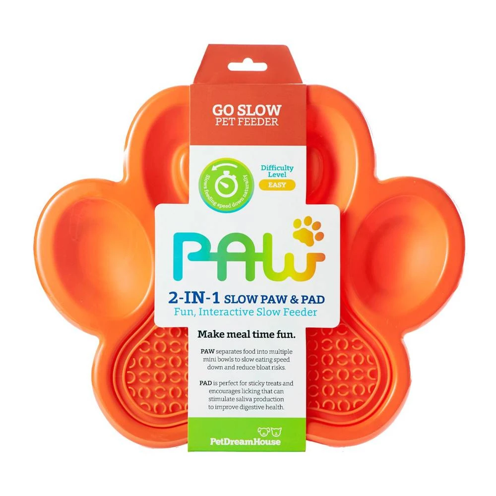 Pet Dream House 2-in-1 Slow Feeding Bowl Orange Eas