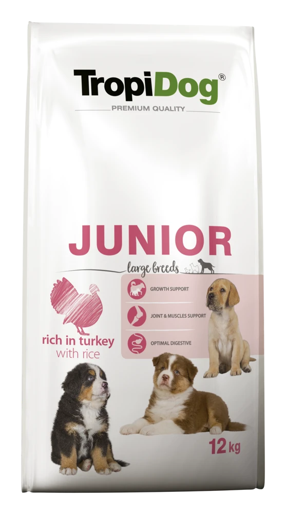 Tropidog Premium Junior Dinde Avec Riz 12kg + Surprise Gratuite Pour Chien