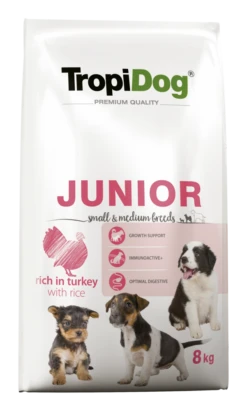Tropidog Premium Junior Petites Et Moyennes Races Saumon Avec Riz 8kg+Surprise Gratuite Pour Chien