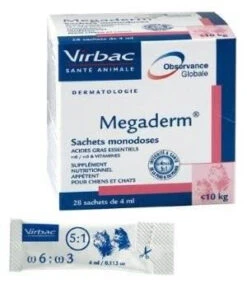 VIRBAC Megaderm 28x4 Ml Complément Alimentaire Pour Chiens Et Chats Jusqu'à 10kg Pour Les Problèmes De Peau